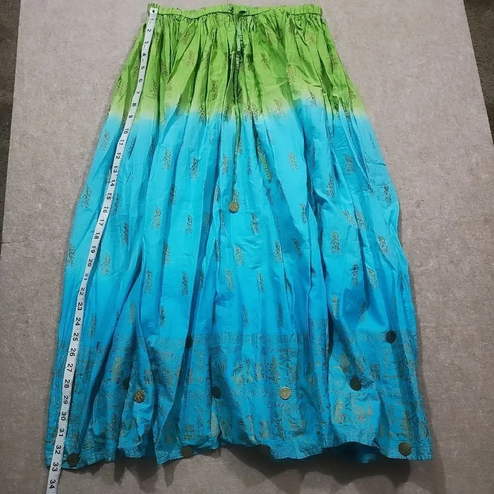 French Laundry Boho Ombre Green and Blue Maxi Skirt #7